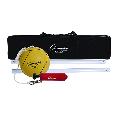 Champion Sports Deluxe Tetherball Tournament Set, Ball/24" Telescopic Poles/102" Cord/Carry Case/Pump/Needle (CSICG207)