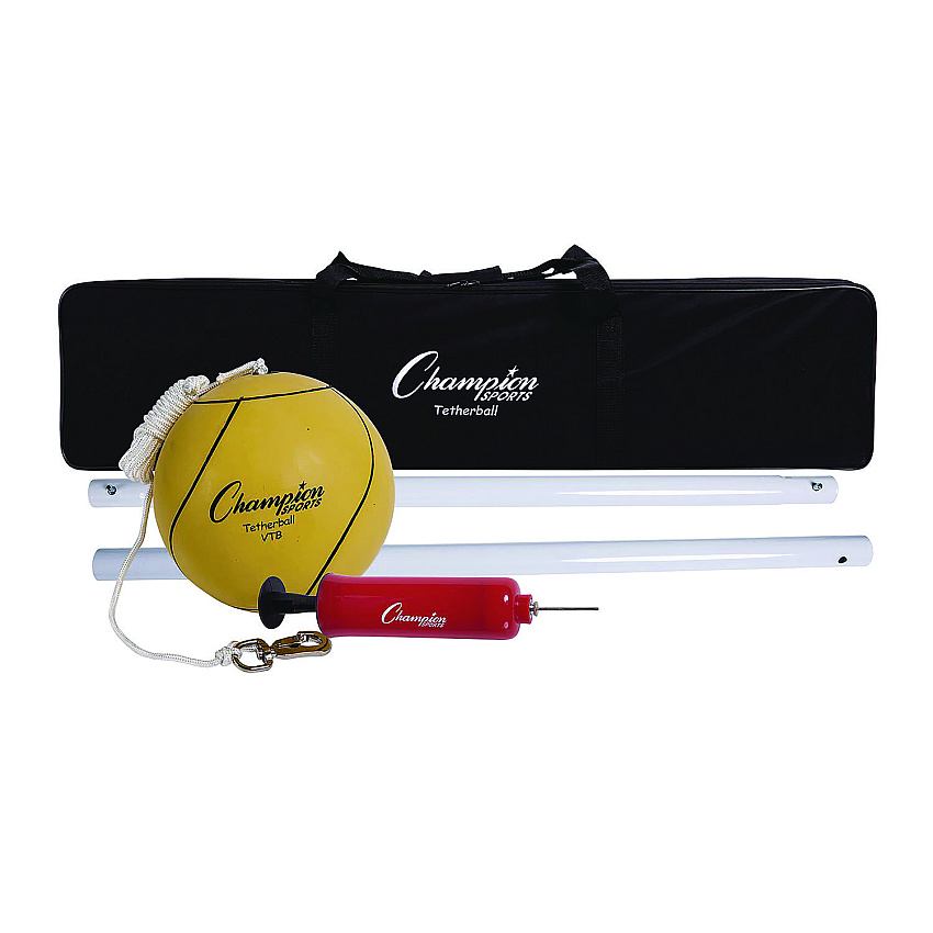 Champion Sports Deluxe Tetherball Tournament Set, Ball/24" Telescopic Poles/102" Cord/Carry Case/Pump/Needle (CSICG207)