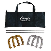 Champion Sports Steel Horseshoe Set, (4) Horseshoes/(2) 24" Stakes/Nylon Carry Bag (CSIIHS100)