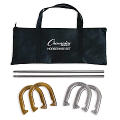 Champion Sports Steel Horseshoe Set, (4) Horseshoes/(2) 24" Stakes/Nylon Carry Bag (CSIIHS100)