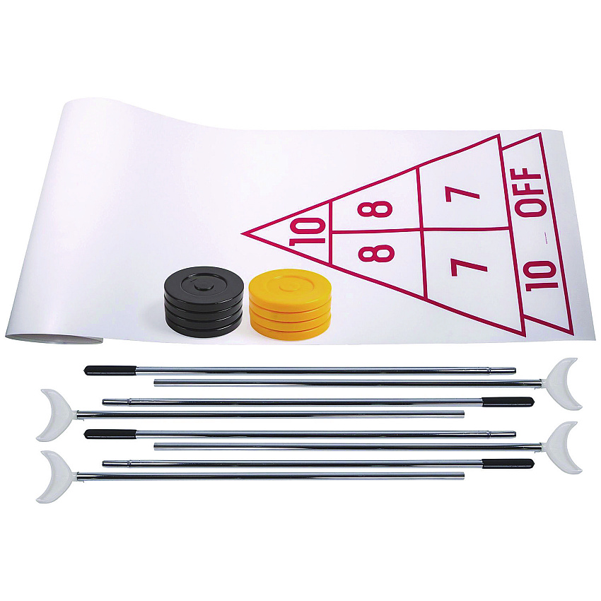Champion Sports Blacktop Shuffleboard Set, (2) Two-Piece 51" Cues/(8) Discs/Sidewalk Chalk (CSISBA30)