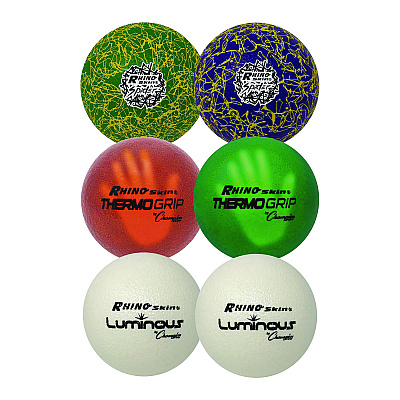Champion Sports Rhino Skin Variety Dodgeball Set, 6.3" Diameter, Luminous/Spider/ThermoGrip, 6/Set (CSIRXVARIETYSET)