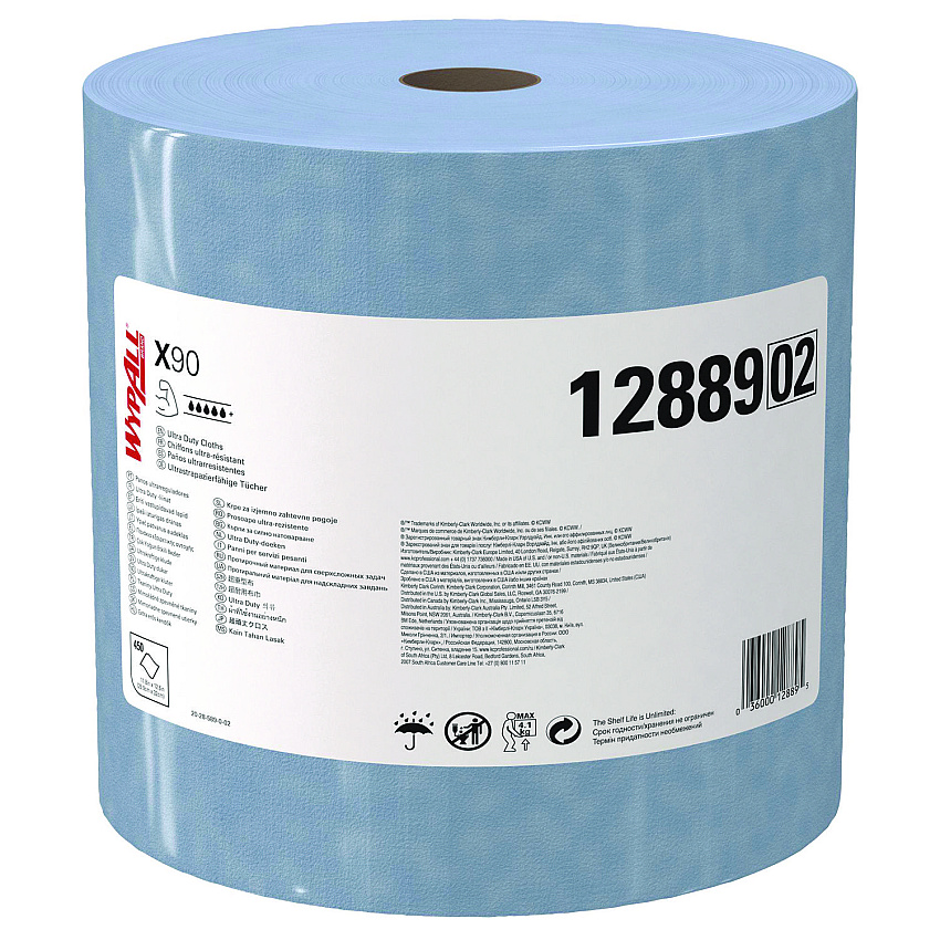 WypAll X90 Cloths, Jumbo Roll, 2-Ply, 11.1 x 13.4, Denim Blue, 450/Roll (KCC12889)