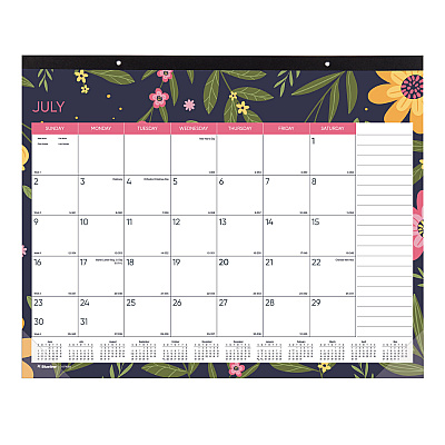 Blueline Academic 18-Month Desk Pad Calendar, Floral Artwork, 22 x 17, White/Multicolor Sheets, Black Headband, July 2025 to Dec 2026 (CA1716BD)