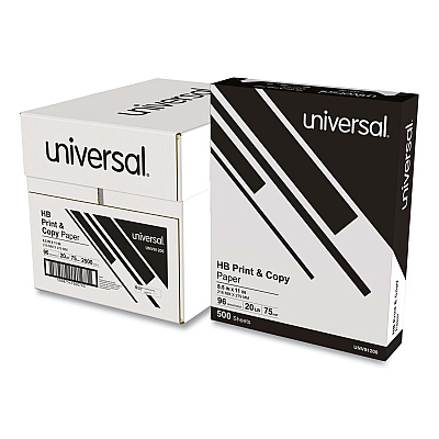 Universal High-Bright Multipurpose Paper, 20 lb Bond Weight, 8.5 x 11, Bright White, 500 Sheets/Ream, 5 Reams/Carton (UNV91205)