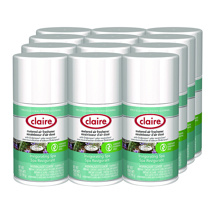 Claire Metered Air Freshener, Invigorating Spa, 11 oz Aerosol Spray, 12/Carton (CGC1303)