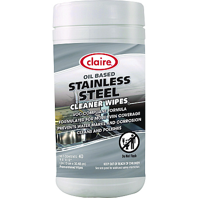 Claire Stainless Steel Cleaner Wipes, 9.5 x 12, Citrus, Purple, 40 Wipes/Canister, 6 Canisters/Carton (CGC993)