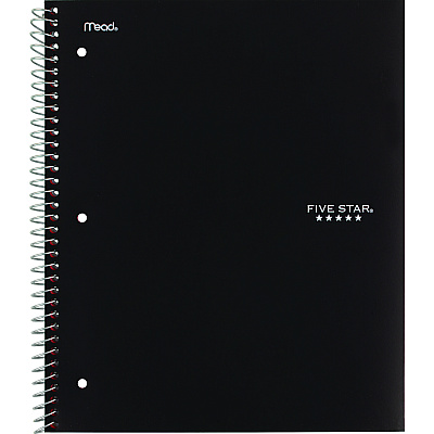 Five Star Wirebound Notebook, 5-Subject, Medium/College Rule, Assorted Cover Colors, (200) 11 x 8.5 Sheets, 2/Pack (MEA820190)