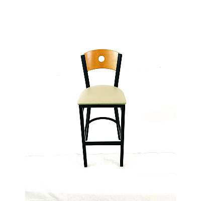 JMC Furniture Circle Series Barstool, Supports Up to 300 lb, 28.5" Seat Height, Taupe Seat, Natural Back, Black Base (CRBBVTAUD)