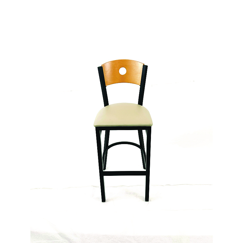 JMC Furniture Circle Series Barstool, Supports Up to 300 lb, 28.5" Seat Height, Taupe Seat, Natural Back, Black Base (CRBBVTAUD)