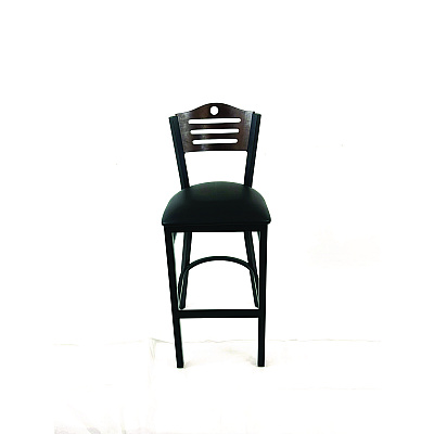 JMC Furniture Eagle Series Barstool, Supports Up to 300 lb, 28.5" Seat Height, Black Seat, Dark Walnut Back, Black Base (EBBVBLKC)