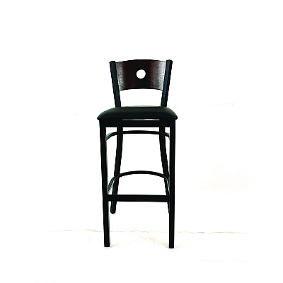 JMC Furniture Circle Series Barstool, Supports Up to 300 lb, 28.5" Seat Height, Black Seat, Dark Walnut Back, Black Base (CRBBVBLKC)