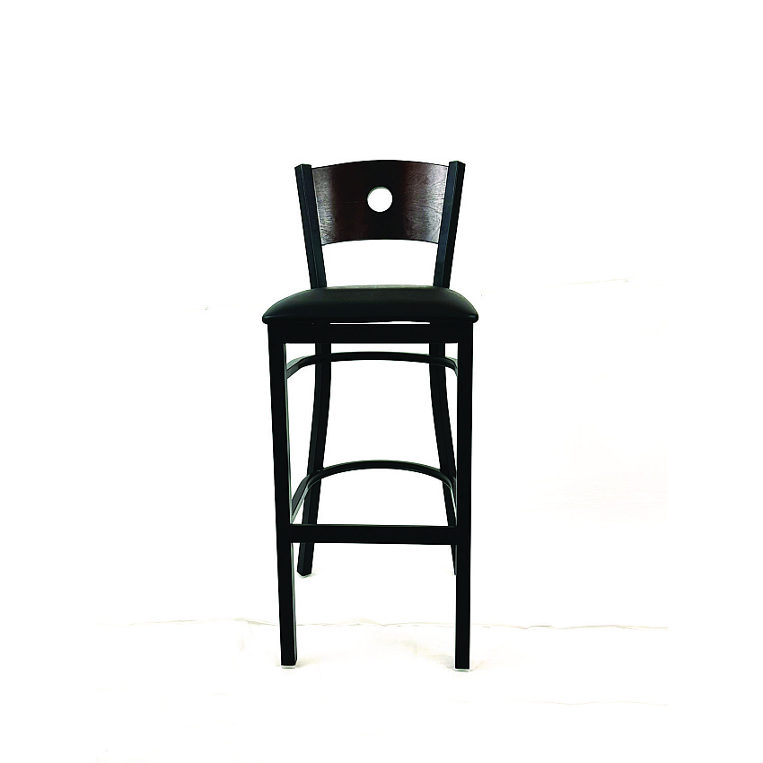 JMC Furniture Circle Series Barstool, Supports Up to 300 lb, 28.5" Seat Height, Black Seat, Dark Walnut Back, Black Base (CRBBVBLKC)
