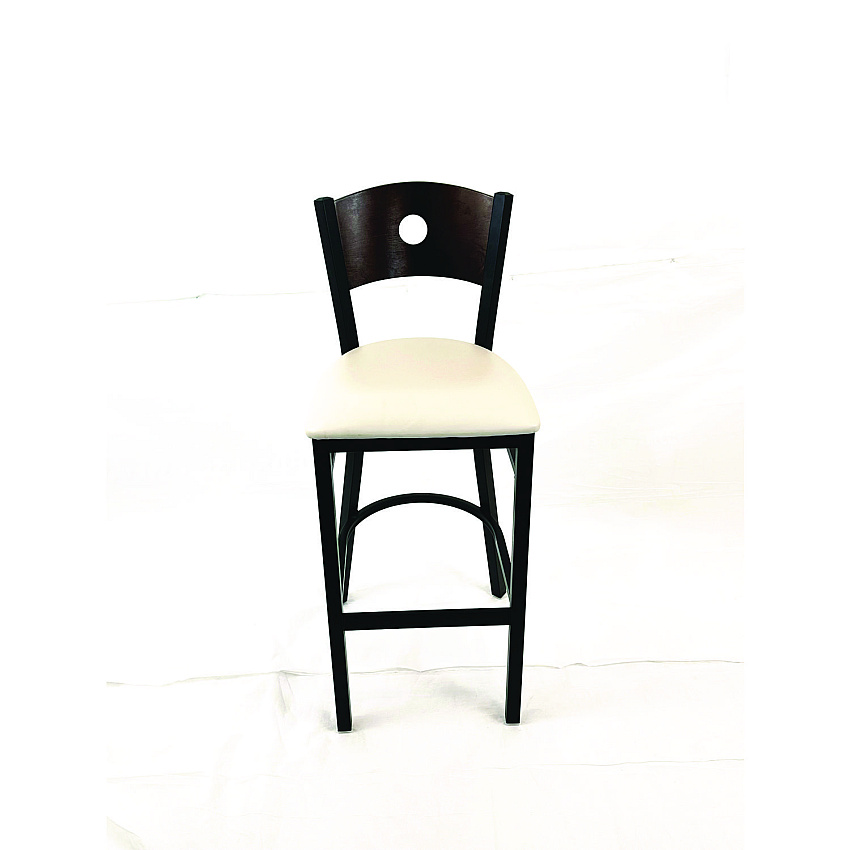JMC Furniture Circle Series Barstool, Supports Up to 300 lb, 28.5" Seat Height, Cream Seat, Dark Walnut Back, Black Base (CRBBVCRMC)