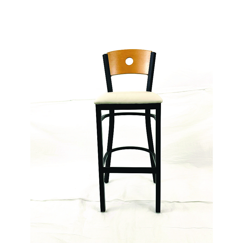 JMC Furniture Circle Series Barstool, Supports Up to 300 lb, 28.5" Seat Height, Cream Seat, Natural Back, Black Base (CRBBVCRMD)