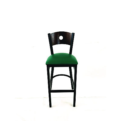JMC Furniture Circle Series Barstool, Supports Up to 300 lb, 28.5" Seat Height, Green Seat, Dark Walnut Back, Black Base (CRBBVGRNC)