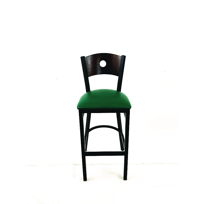 JMC Furniture Circle Series Barstool, Supports Up to 300 lb, 28.5" Seat Height, Green Seat, Dark Walnut Back, Black Base (CRBBVGRNC)