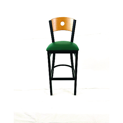 JMC Furniture Circle Series Barstool, Supports Up to 300 lb, 28.5" Seat Height, Green Seat, Natural Back, Black Base (CRBBVGRND)