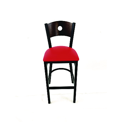 JMC Furniture Circle Series Barstool, Supports Up to 300 lb, 28.5" Seat Height, Red Seat, Dark Walnut Back, Black Base (CRBBVREDC)