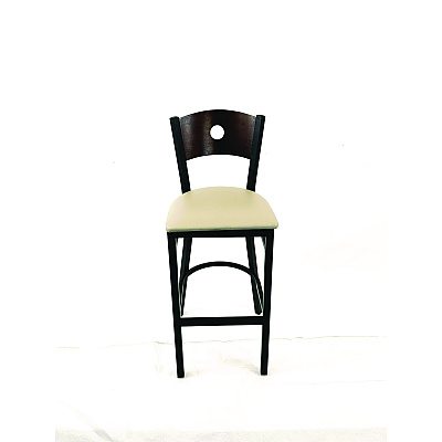 JMC Furniture Circle Series Barstool, Supports Up to 300 lb, 28.5" Seat Height, Taupe Seat, Dark Walnut Back, Black Base (CRBBVTAUC)