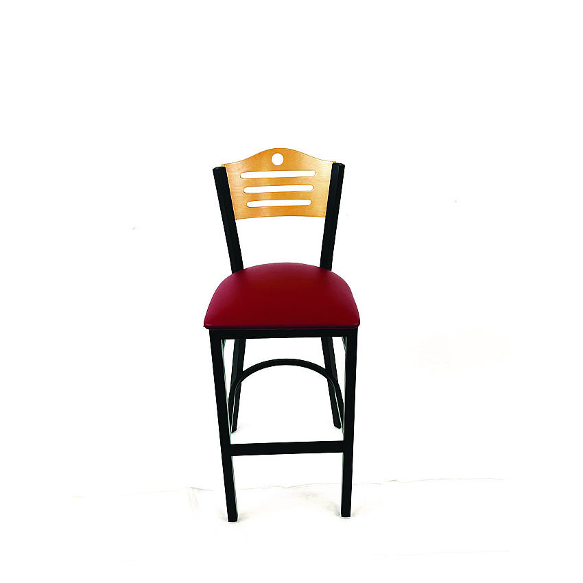 JMC Furniture Eagle Series Barstool, Supports Up to 300 lb, 28.5" Seat Height, Burgundy Seat, Natural Back, Black Base (EBBVBURD)