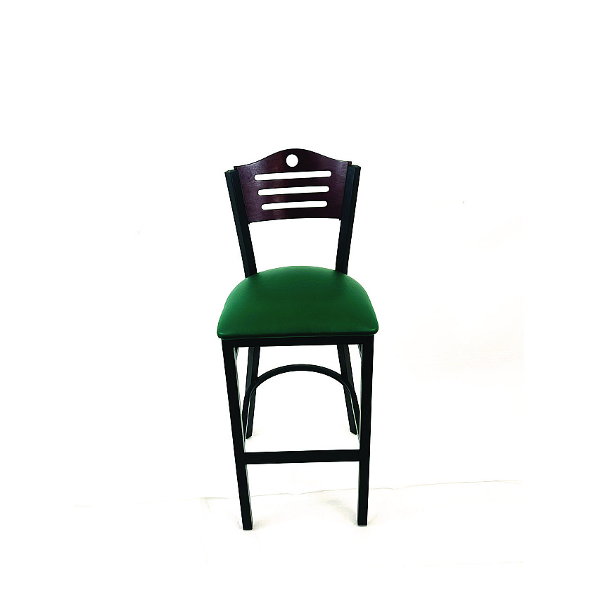 JMC Furniture Eagle Series Barstool, Supports Up to 300 lb, 28.5" Seat Height, Green Seat, Dark Mahogany Back, Black Base (EBBVGRNB)