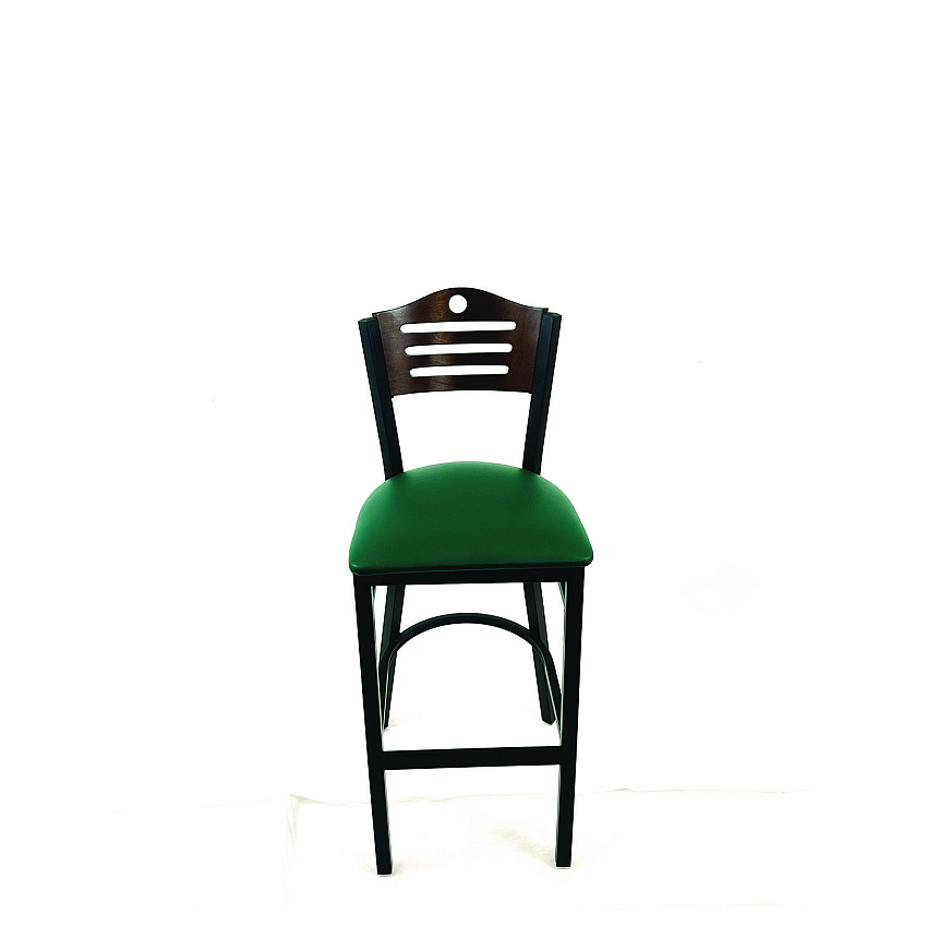 JMC Furniture Eagle Series Barstool, Supports Up to 300 lb, 28.5" Seat Height, Green Seat, Dark Walnut Back, Black Base (EBBVGRNC)