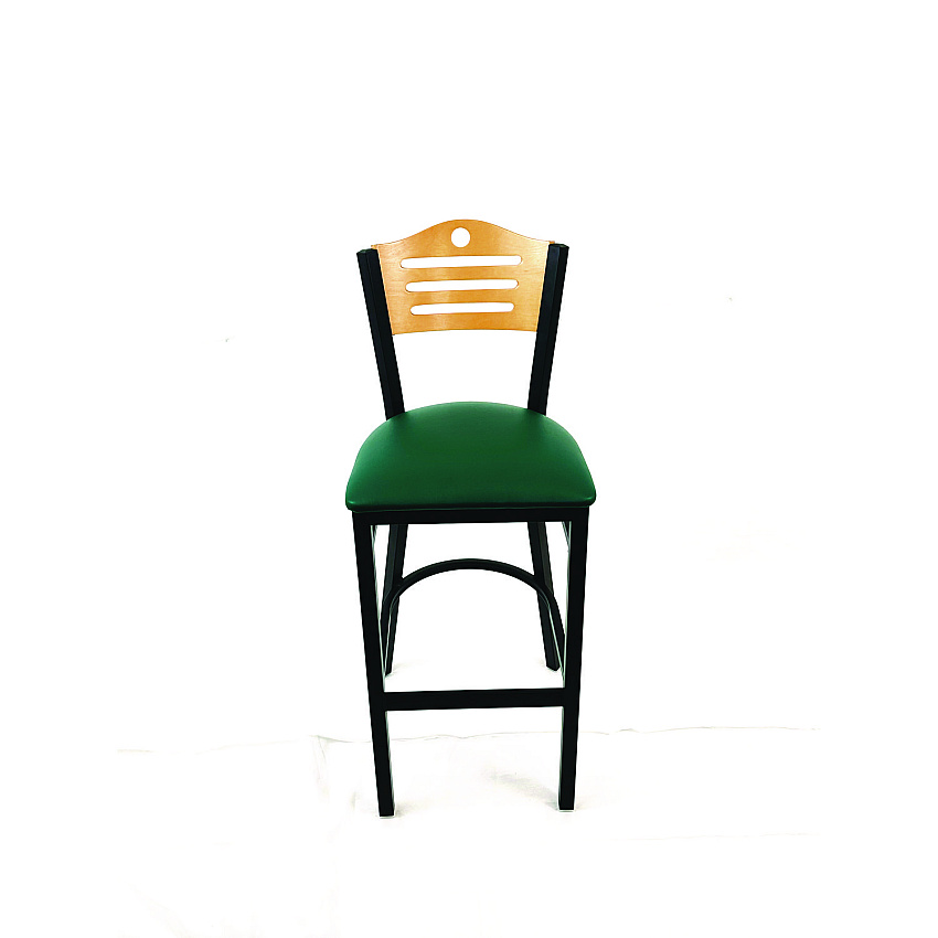JMC Furniture Eagle Series Barstool, Supports Up to 300 lb, 28.5" Seat Height, Green Seat, Natural Back, Black Base (EBBVGRND)