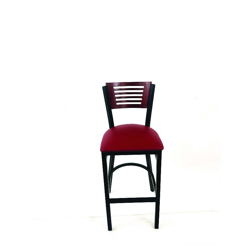 JMC Furniture Jones River Series Barstool, Supports Up to 300 lb, 28.5" Seat Height, Burgundy Seat, Dark Mahogany Back, Black Base (JRBBVBURB)