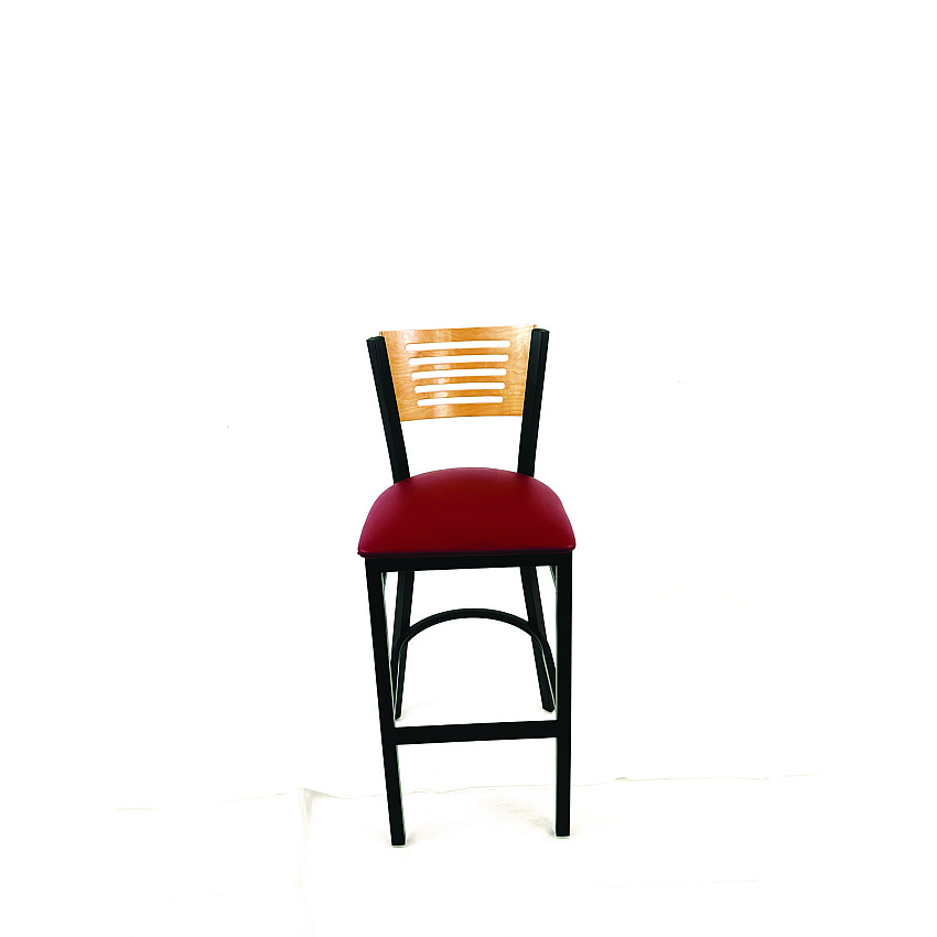 JMC Furniture Jones River Series Barstool, Supports Up to 300 lb, 28.5" Seat Height, Burgundy Seat, Natural Back, Black Base (JRBBVBURD)