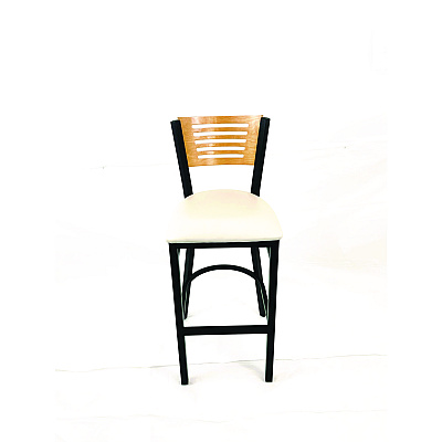 JMC Furniture Jones River Series Barstool, Supports Up to 300 lb, 28.5" Seat Height, Cream Seat, Natural Back, Black Base (JRBBVCRMD)