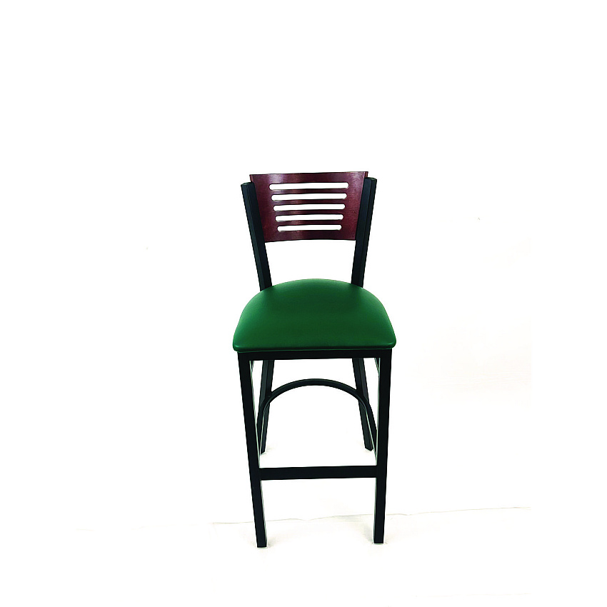 JMC Furniture Jones River Series Barstool, Supports Up to 300 lb, 28.5" Seat Height, Green Seat, Dark Mahogany Back, Black Base (JRBBVGRNB)