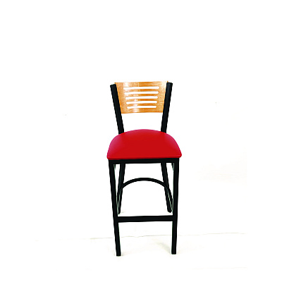JMC Furniture Jones River Series Barstool, Supports Up to 300 lb, 28.5" Seat Height, Red Seat, Natural Back, Black Base (JRBBVREDD)