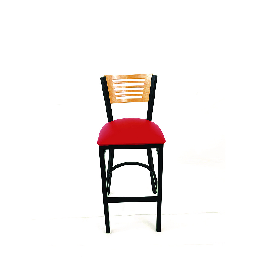 JMC Furniture Jones River Series Barstool, Supports Up to 300 lb, 28.5" Seat Height, Red Seat, Natural Back, Black Base (JRBBVREDD)