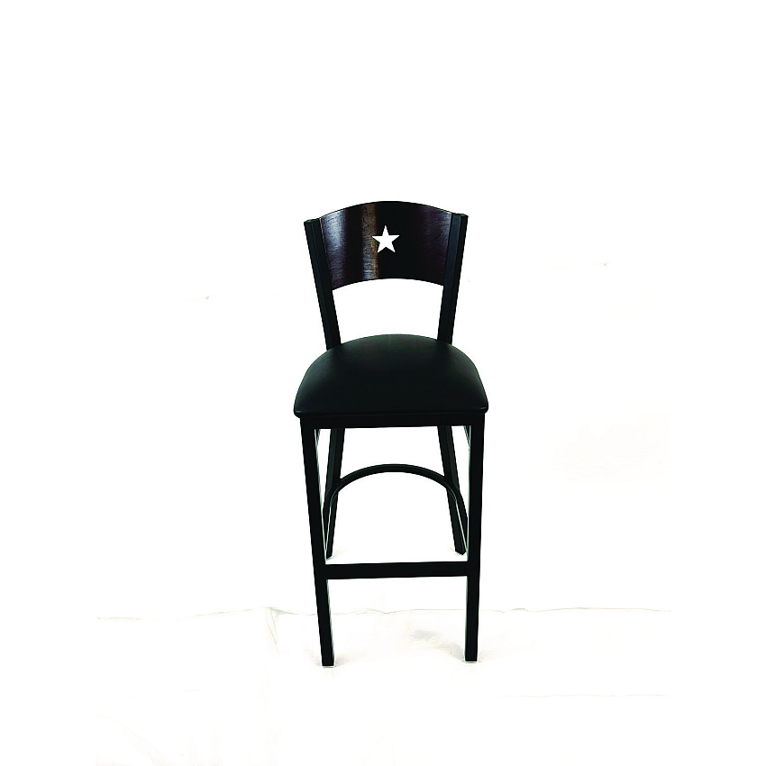 JMC Furniture Liberty Series Barstool, Supports Up to 300 lb, 28.5" Seat Height, Black Seat, Dark Mahogany Back, Black Base (LBBVBLKB)