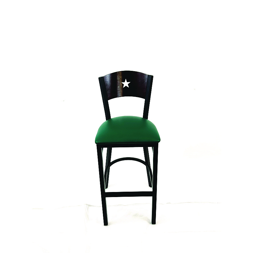 JMC Furniture Liberty Series Barstool, Supports Up to 300 lb, 28.5" Seat Height, Green Seat, Dark Mahogany Back, Black Base (LBBVGRNB)