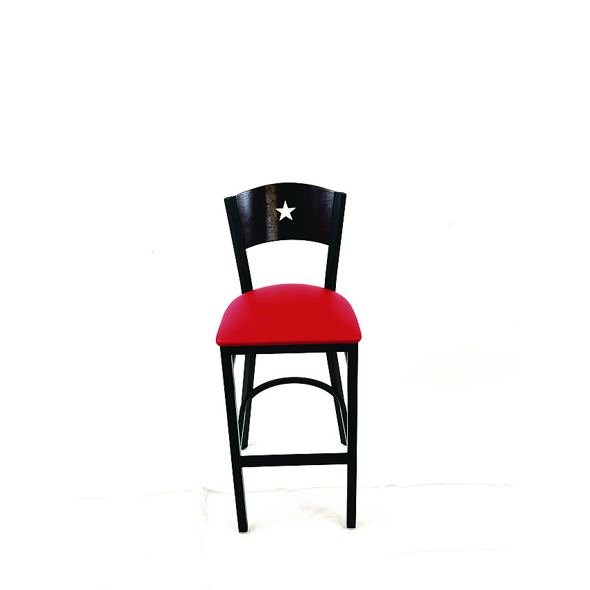 JMC Furniture Liberty Series Barstool, Supports Up to 300 lb, 28.5" Seat Height, Red Seat, Dark Mahogany Back, Black Base (LBBVREDB)