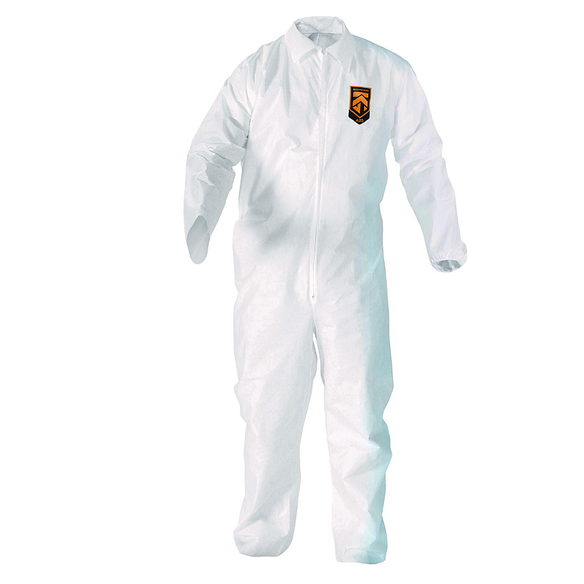 KleenGuard A20 Breathable Particle Protection Coveralls, Zip Front, Elastic Back, Wrists, Ankles, 4X-Large, White, 20/Carton (KCC49107)