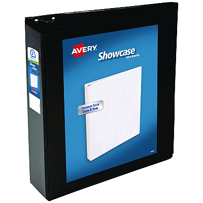 Avery Showcase Economy View Binders with Slant Rings, 3 Rings, 3" Capacity, 11 x 8.5, Black (AVE19750)