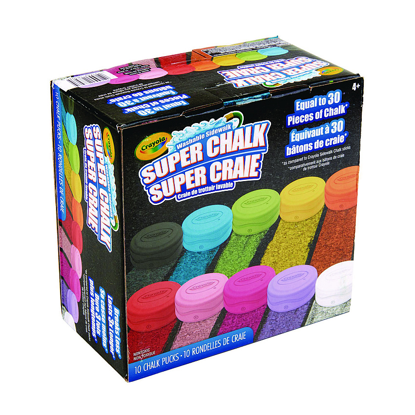 Crayola Super Chalk, 1" x 2.8" Diameter, 10 Assorted Colors, 10 Pucks/Box (CYO518303)