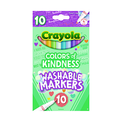 Crayola Colors of Kindness Fine Line Washable Markers, Fine Bullet Tip, Assorted Colors, 10/Box (CYO587807)