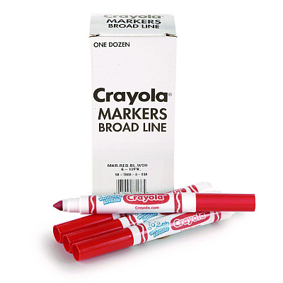 Crayola Broad Line Washable Markers, Broad Bullet Tip, Red, 12/Box (CYO587800038)