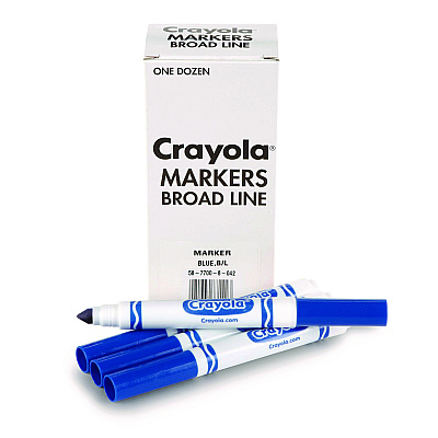 Crayola Broad Line Washable Markers, Broad Bullet Tip, Blue, 12/Box (CYO587800042)