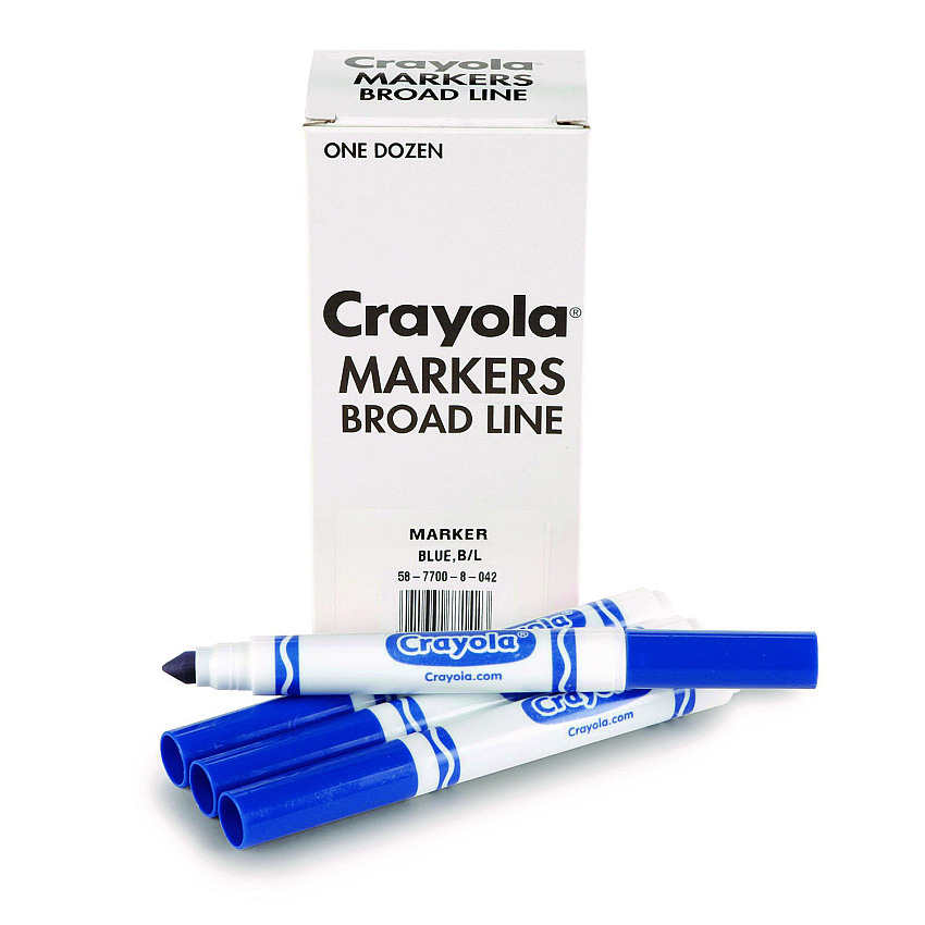 Crayola Broad Line Washable Markers, Broad Bullet Tip, Blue, 12/Box (CYO587800042)