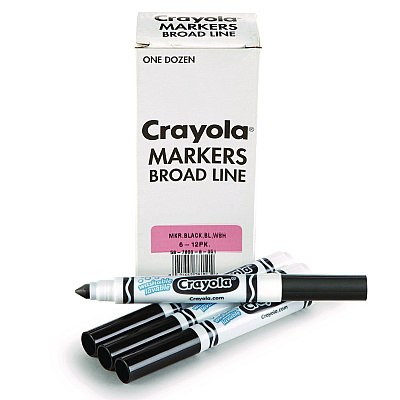 Crayola Broad Line Washable Markers, Broad Bullet Tip, Black, 12/Box (CYO587800051)