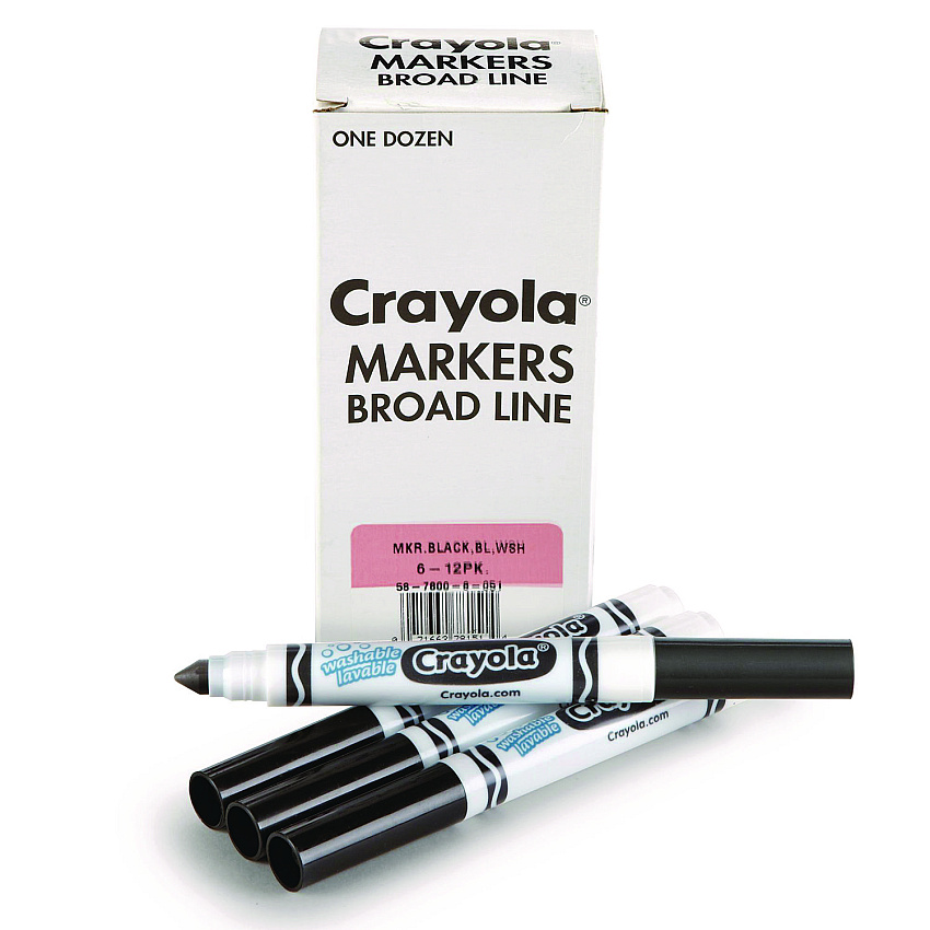 Crayola Broad Line Washable Markers, Broad Bullet Tip, Black, 12/Box (CYO587800051)