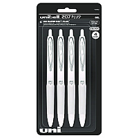 uniball 207 Plus+ Gel Pen, Retractable, Medium 0.7 mm, Black Ink, White Barrel, 4/Pack (UBC70652)