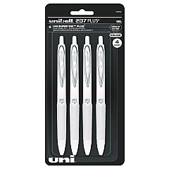 uniball 207 Plus+ Gel Pen, Retractable, Medium 0.7 mm, Black Ink, White Barrel, 4/Pack (UBC70652)