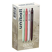uniball Zento Gel Pen, Retractable, Medium 0.7 mm, Black Ink, Adobe/Linen/Mist/Umber Barrel Colors, Dozen (UBC70660)