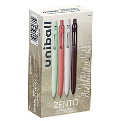 uniball Zento Gel Pen, Retractable, Medium 0.7 mm, Black Ink, Adobe/Linen/Mist/Umber Barrel Colors, Dozen (UBC70660)